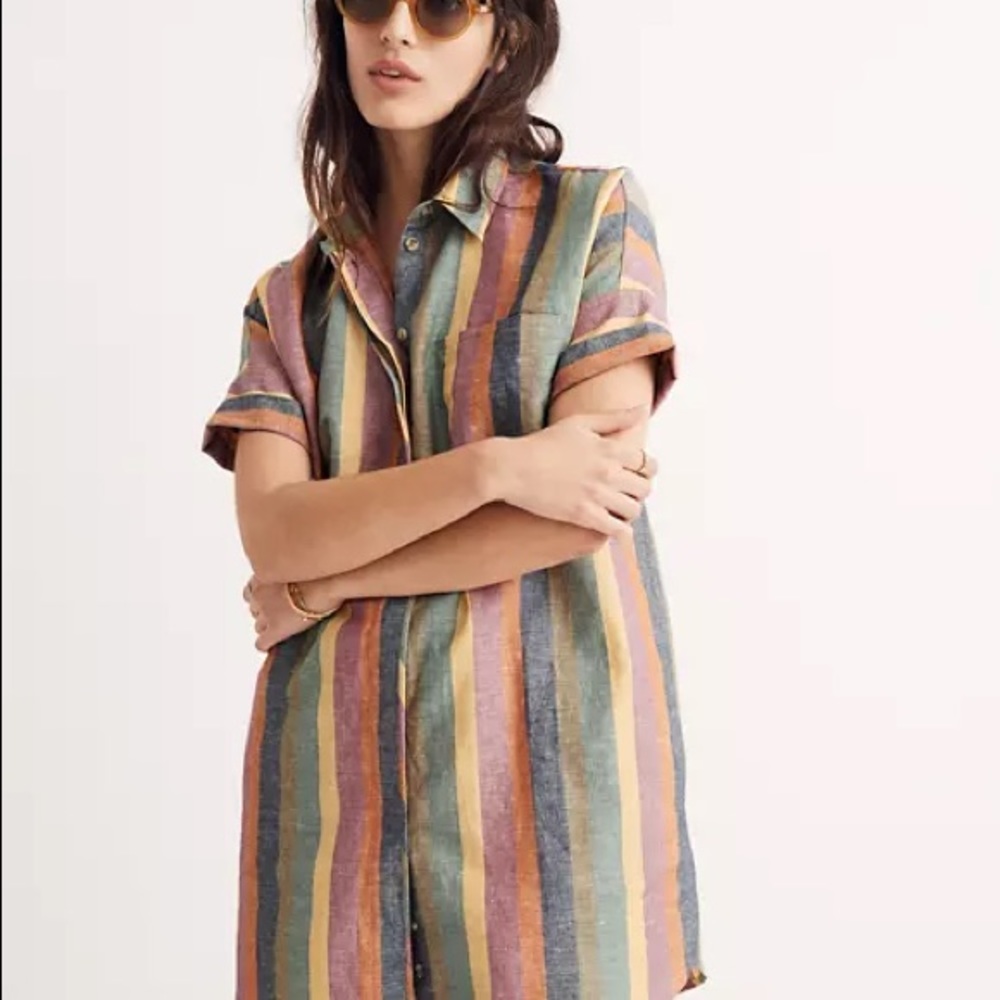 Madewell Courier Shirtdress in Rainbow Stripe (XS)